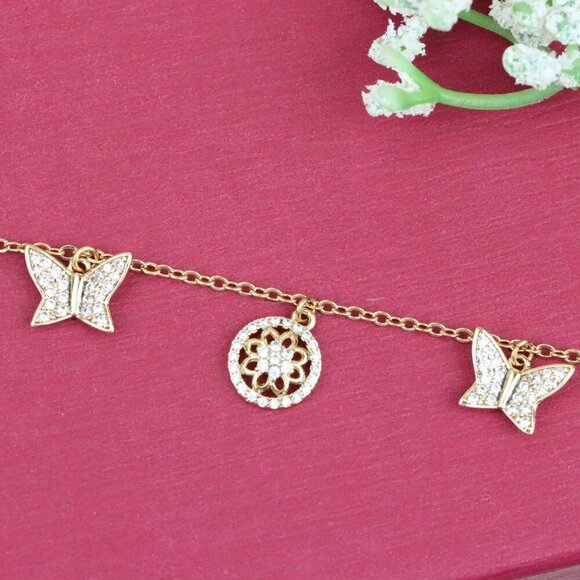 "Dainty Rose Gold Butterfly & Floral Charm Bracelet, XPBL0761 - Picture 1 of 12
